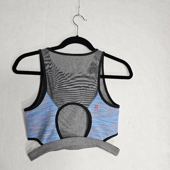 SWEATY BETTY Blue Grey Reversible Cut Out Cropped Sleeveless Crop Top Medium - Picture 2 of 13